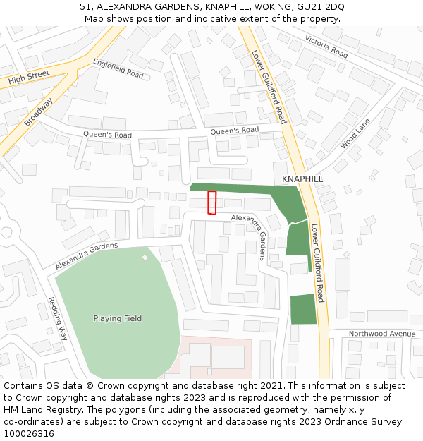 51, ALEXANDRA GARDENS, KNAPHILL, WOKING, GU21 2DQ: Location map and indicative extent of plot
