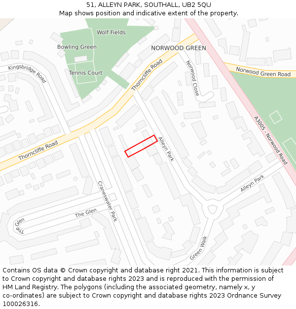 51, ALLEYN PARK, SOUTHALL, UB2 5QU: Location map and indicative extent of plot