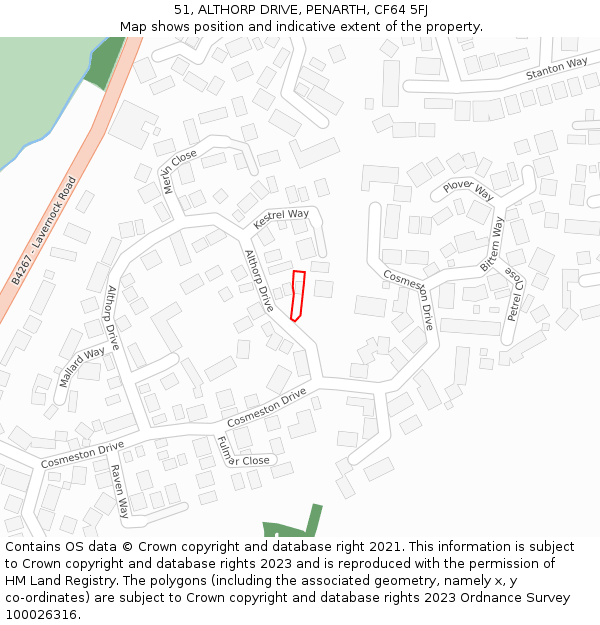 51, ALTHORP DRIVE, PENARTH, CF64 5FJ: Location map and indicative extent of plot