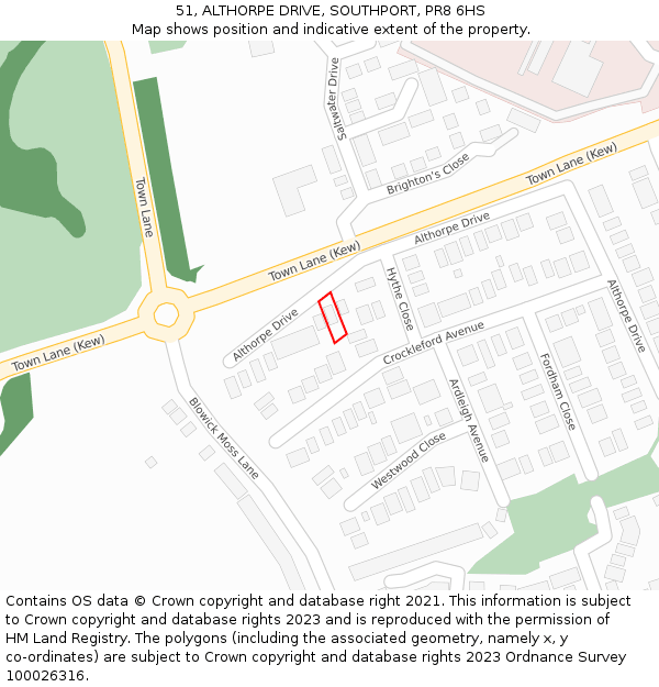 51, ALTHORPE DRIVE, SOUTHPORT, PR8 6HS: Location map and indicative extent of plot