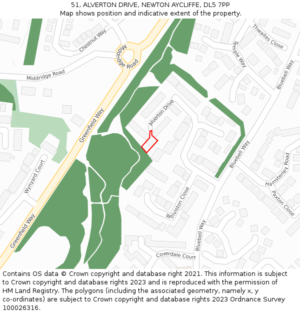 51, ALVERTON DRIVE, NEWTON AYCLIFFE, DL5 7PP: Location map and indicative extent of plot