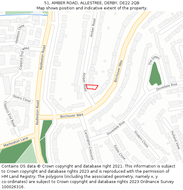 51, AMBER ROAD, ALLESTREE, DERBY, DE22 2QB: Location map and indicative extent of plot