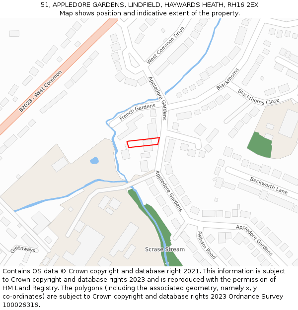 51, APPLEDORE GARDENS, LINDFIELD, HAYWARDS HEATH, RH16 2EX: Location map and indicative extent of plot