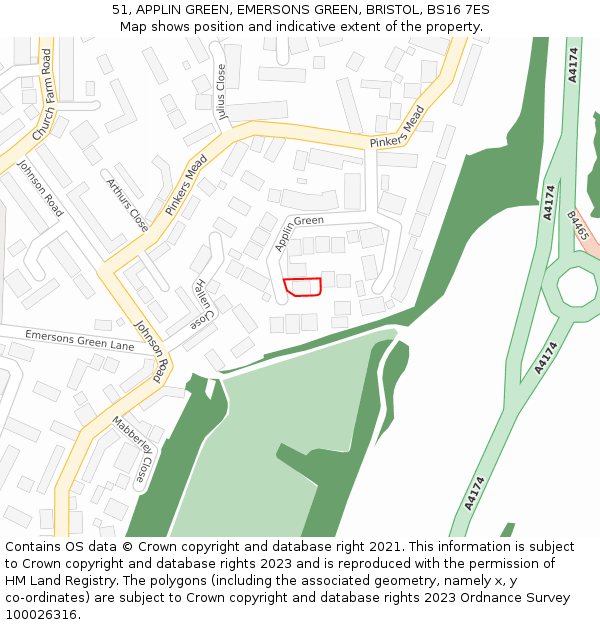 51, APPLIN GREEN, EMERSONS GREEN, BRISTOL, BS16 7ES: Location map and indicative extent of plot