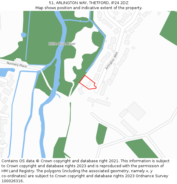 51, ARLINGTON WAY, THETFORD, IP24 2DZ: Location map and indicative extent of plot