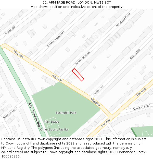 51, ARMITAGE ROAD, LONDON, NW11 8QT: Location map and indicative extent of plot