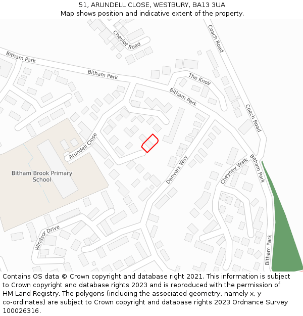 51, ARUNDELL CLOSE, WESTBURY, BA13 3UA: Location map and indicative extent of plot