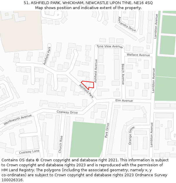 51, ASHFIELD PARK, WHICKHAM, NEWCASTLE UPON TYNE, NE16 4SQ: Location map and indicative extent of plot