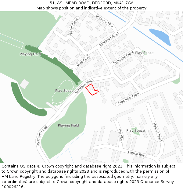 51, ASHMEAD ROAD, BEDFORD, MK41 7GA: Location map and indicative extent of plot