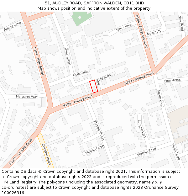 51, AUDLEY ROAD, SAFFRON WALDEN, CB11 3HD: Location map and indicative extent of plot