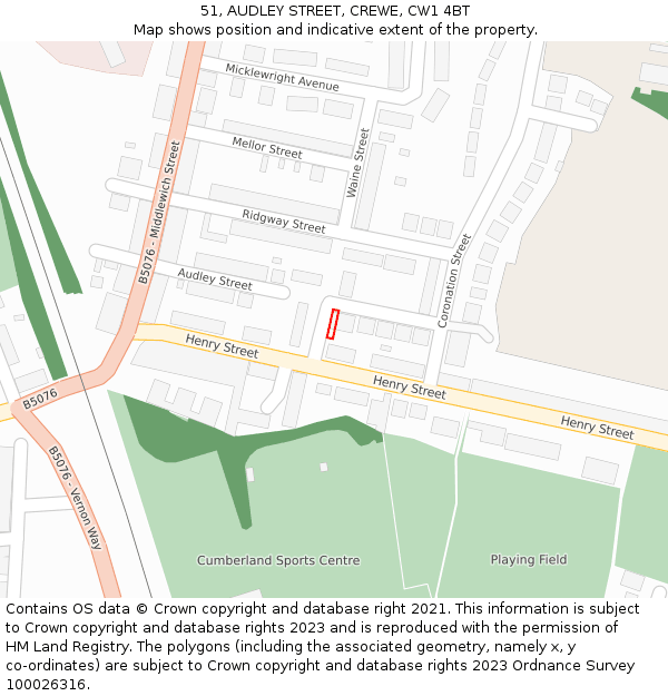 51, AUDLEY STREET, CREWE, CW1 4BT: Location map and indicative extent of plot