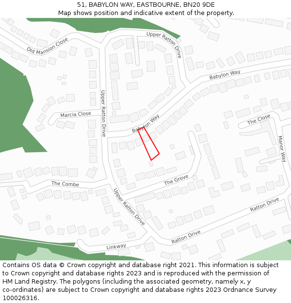 51, BABYLON WAY, EASTBOURNE, BN20 9DE: Location map and indicative extent of plot