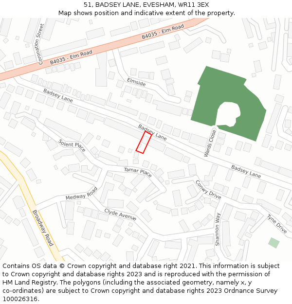 51, BADSEY LANE, EVESHAM, WR11 3EX: Location map and indicative extent of plot