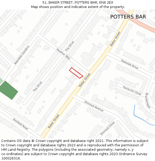 51, BAKER STREET, POTTERS BAR, EN6 2EX: Location map and indicative extent of plot