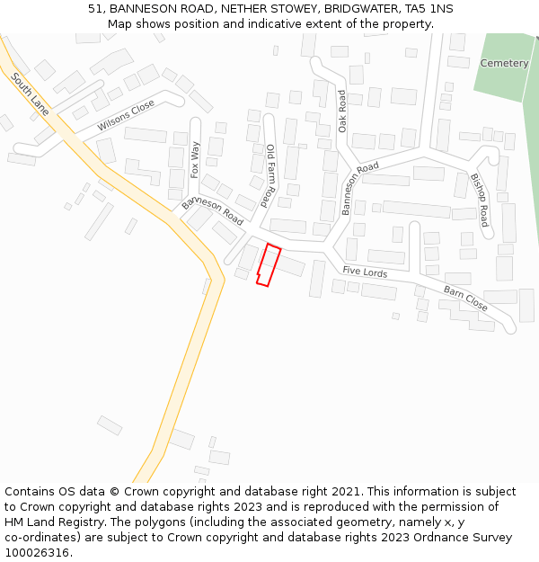 51, BANNESON ROAD, NETHER STOWEY, BRIDGWATER, TA5 1NS: Location map and indicative extent of plot