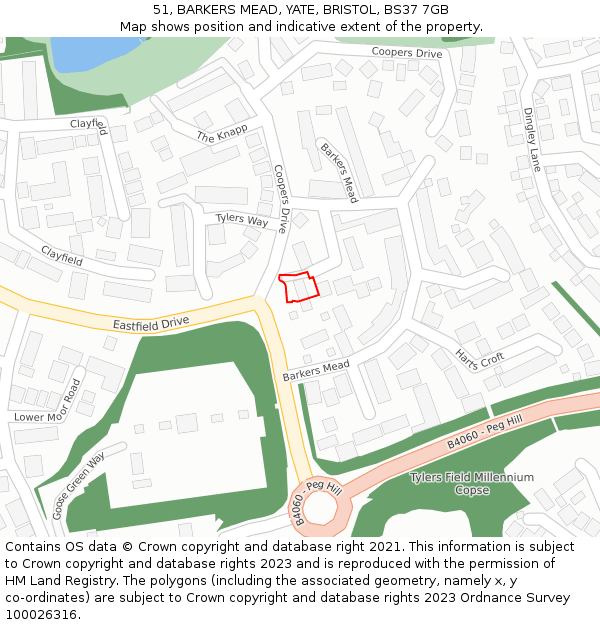 51, BARKERS MEAD, YATE, BRISTOL, BS37 7GB: Location map and indicative extent of plot
