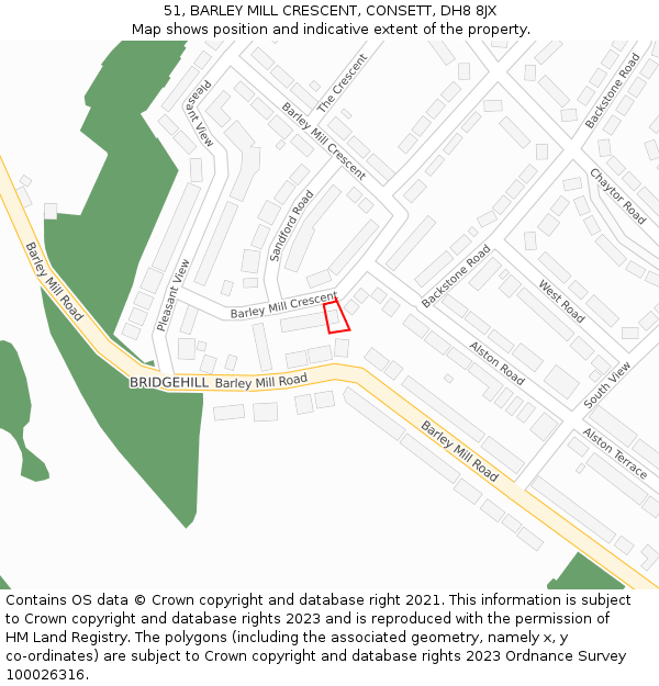 51, BARLEY MILL CRESCENT, CONSETT, DH8 8JX: Location map and indicative extent of plot