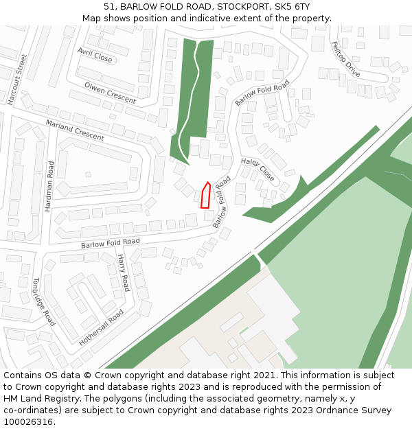 51, BARLOW FOLD ROAD, STOCKPORT, SK5 6TY: Location map and indicative extent of plot