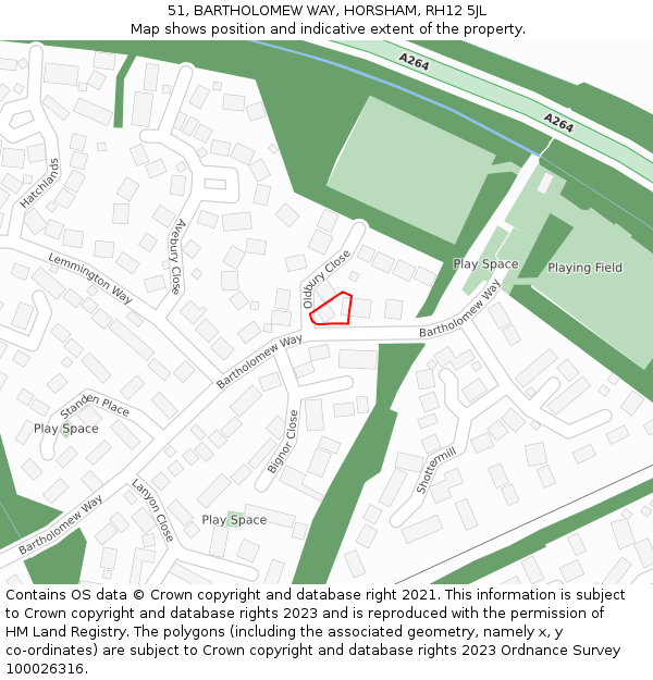 51, BARTHOLOMEW WAY, HORSHAM, RH12 5JL: Location map and indicative extent of plot