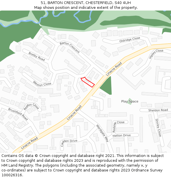51, BARTON CRESCENT, CHESTERFIELD, S40 4UH: Location map and indicative extent of plot