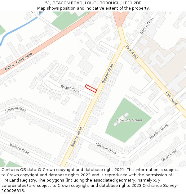 51, BEACON ROAD, LOUGHBOROUGH, LE11 2BE: Location map and indicative extent of plot