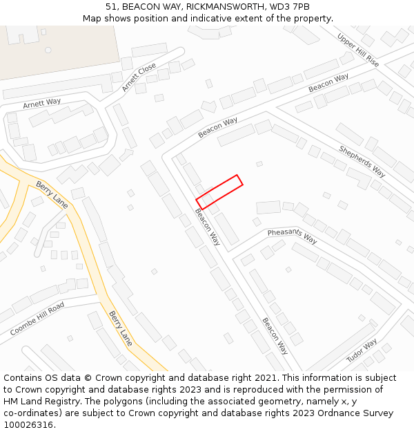 51, BEACON WAY, RICKMANSWORTH, WD3 7PB: Location map and indicative extent of plot