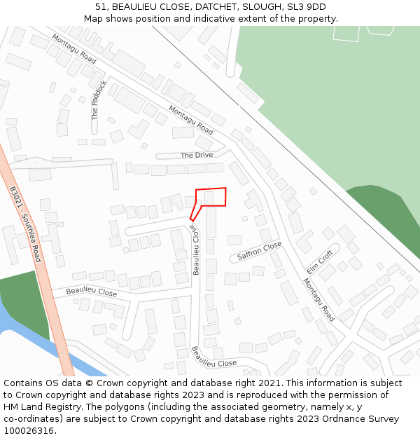 51, BEAULIEU CLOSE, DATCHET, SLOUGH, SL3 9DD: Location map and indicative extent of plot