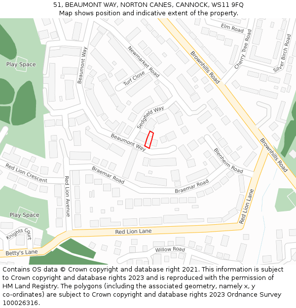 51, BEAUMONT WAY, NORTON CANES, CANNOCK, WS11 9FQ: Location map and indicative extent of plot