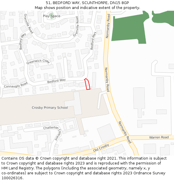51, BEDFORD WAY, SCUNTHORPE, DN15 8GP: Location map and indicative extent of plot