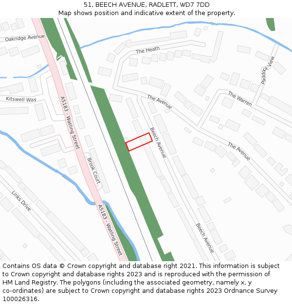 51, BEECH AVENUE, RADLETT, WD7 7DD: Location map and indicative extent of plot