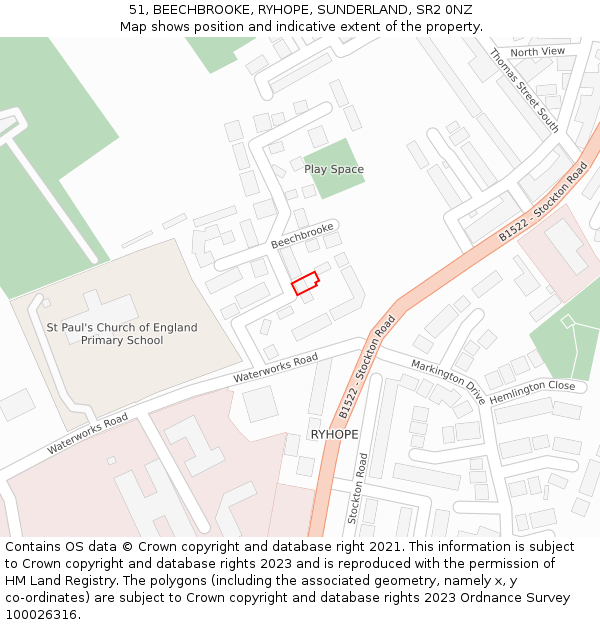 51, BEECHBROOKE, RYHOPE, SUNDERLAND, SR2 0NZ: Location map and indicative extent of plot