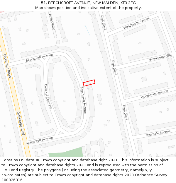 51, BEECHCROFT AVENUE, NEW MALDEN, KT3 3EG: Location map and indicative extent of plot