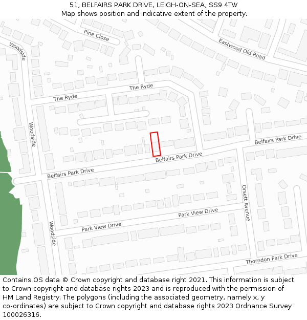 51, BELFAIRS PARK DRIVE, LEIGH-ON-SEA, SS9 4TW: Location map and indicative extent of plot