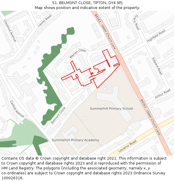 51, BELMONT CLOSE, TIPTON, DY4 9PJ: Location map and indicative extent of plot