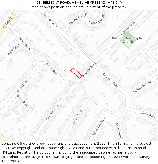 51, BELMONT ROAD, HEMEL HEMPSTEAD, HP3 9NY: Location map and indicative extent of plot