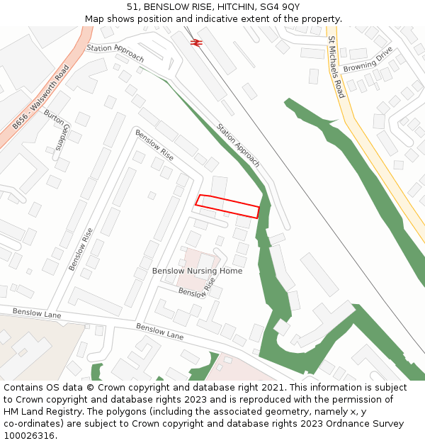 51, BENSLOW RISE, HITCHIN, SG4 9QY: Location map and indicative extent of plot