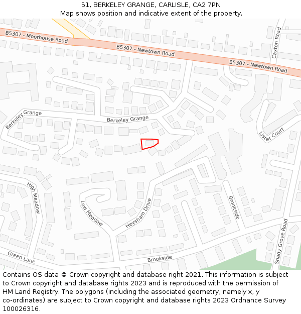 51, BERKELEY GRANGE, CARLISLE, CA2 7PN: Location map and indicative extent of plot