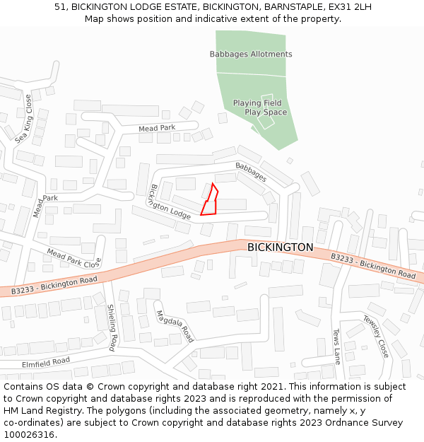 51, BICKINGTON LODGE ESTATE, BICKINGTON, BARNSTAPLE, EX31 2LH: Location map and indicative extent of plot