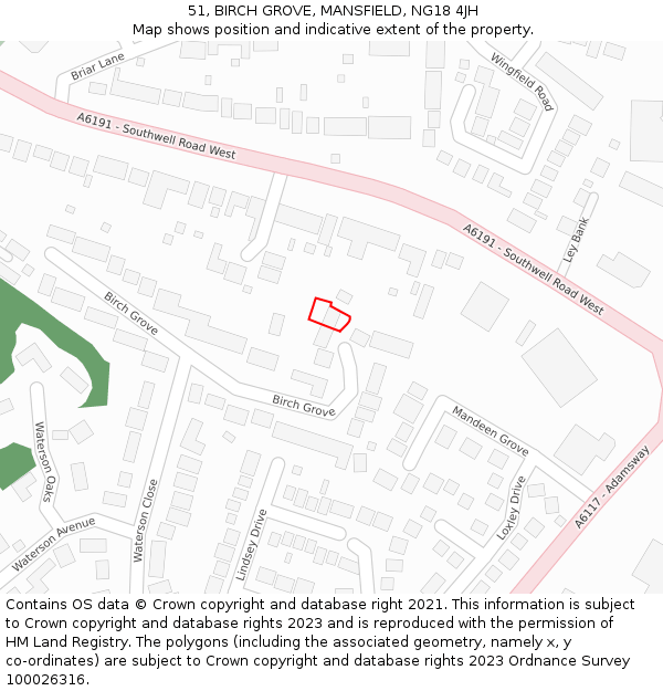 51, BIRCH GROVE, MANSFIELD, NG18 4JH: Location map and indicative extent of plot