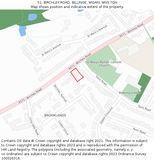 51, BIRCHLEY ROAD, BILLINGE, WIGAN, WN5 7QN: Location map and indicative extent of plot