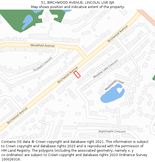 51, BIRCHWOOD AVENUE, LINCOLN, LN6 0JA: Location map and indicative extent of plot