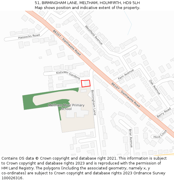 51, BIRMINGHAM LANE, MELTHAM, HOLMFIRTH, HD9 5LH: Location map and indicative extent of plot