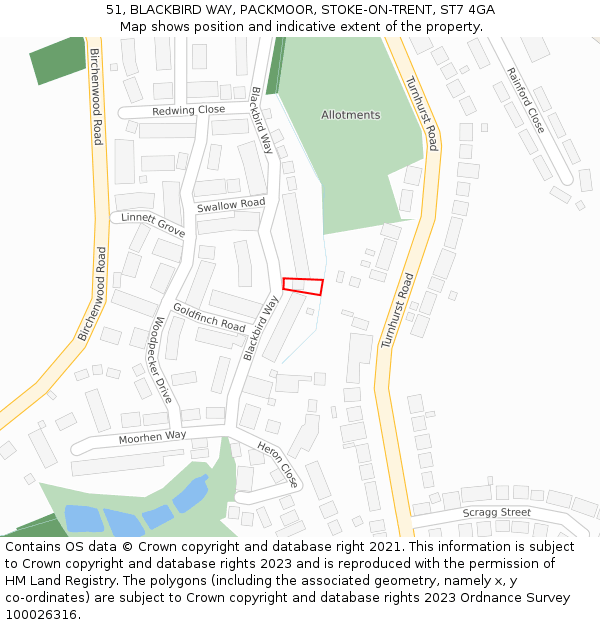 51, BLACKBIRD WAY, PACKMOOR, STOKE-ON-TRENT, ST7 4GA: Location map and indicative extent of plot