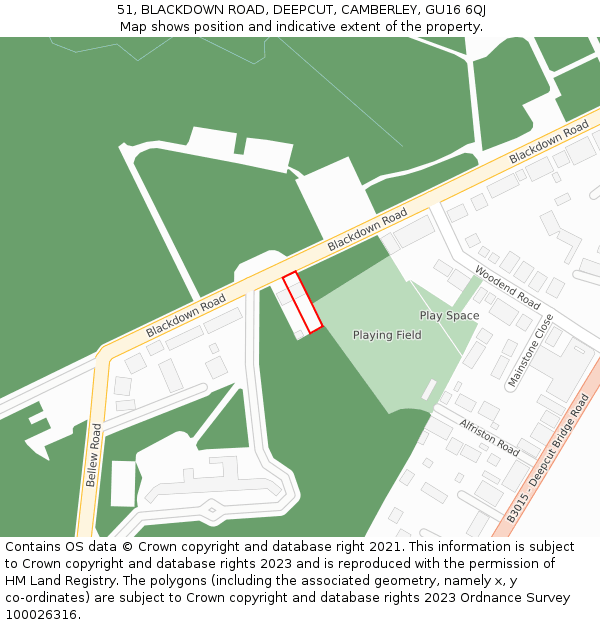 51, BLACKDOWN ROAD, DEEPCUT, CAMBERLEY, GU16 6QJ: Location map and indicative extent of plot