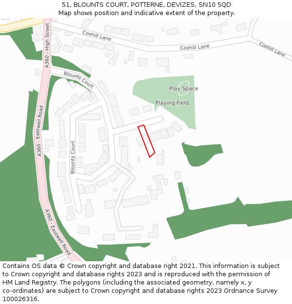 51, BLOUNTS COURT, POTTERNE, DEVIZES, SN10 5QD: Location map and indicative extent of plot