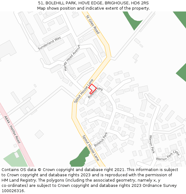 51, BOLEHILL PARK, HOVE EDGE, BRIGHOUSE, HD6 2RS: Location map and indicative extent of plot