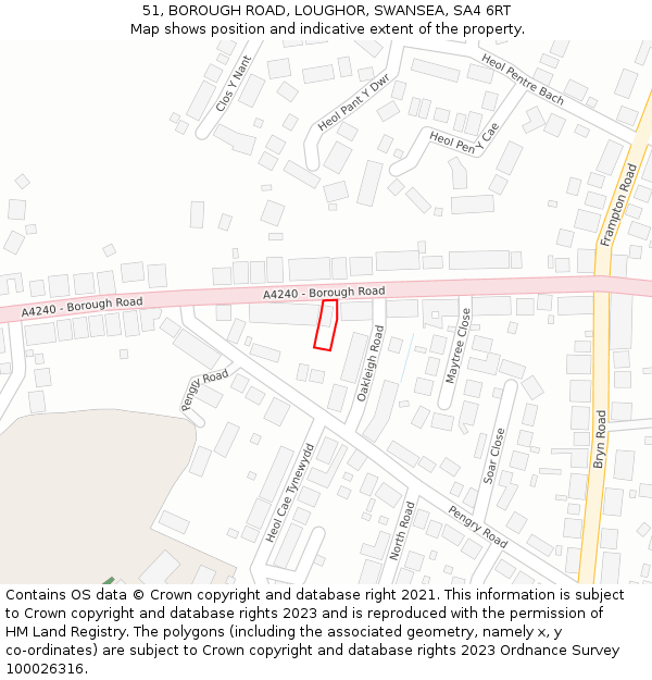 51, BOROUGH ROAD, LOUGHOR, SWANSEA, SA4 6RT: Location map and indicative extent of plot