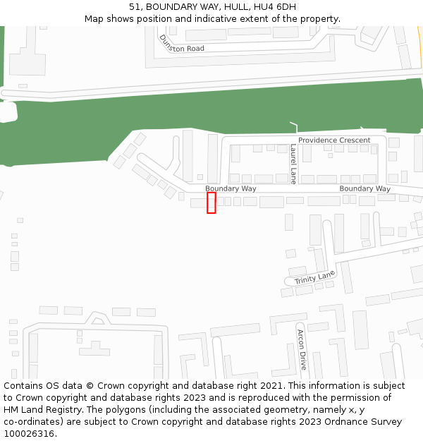 51, BOUNDARY WAY, HULL, HU4 6DH: Location map and indicative extent of plot