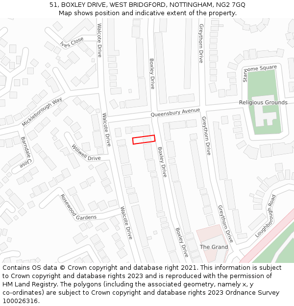 51, BOXLEY DRIVE, WEST BRIDGFORD, NOTTINGHAM, NG2 7GQ: Location map and indicative extent of plot