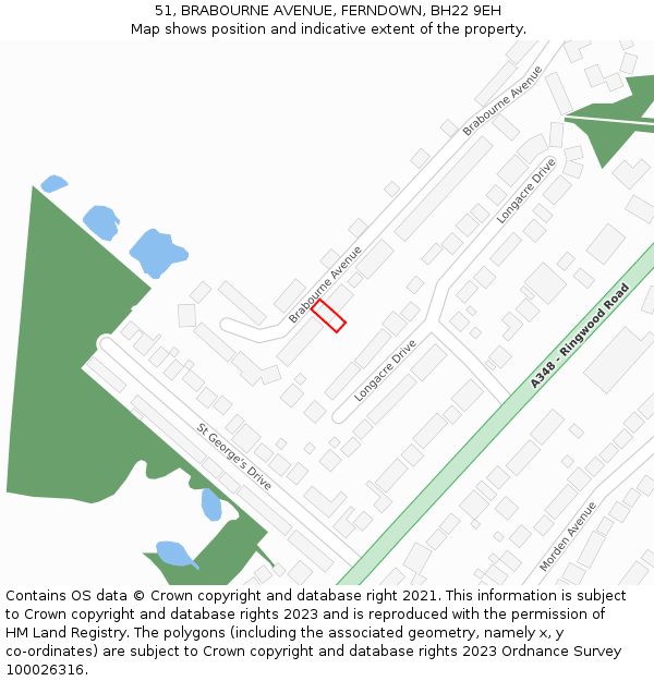 51, BRABOURNE AVENUE, FERNDOWN, BH22 9EH: Location map and indicative extent of plot